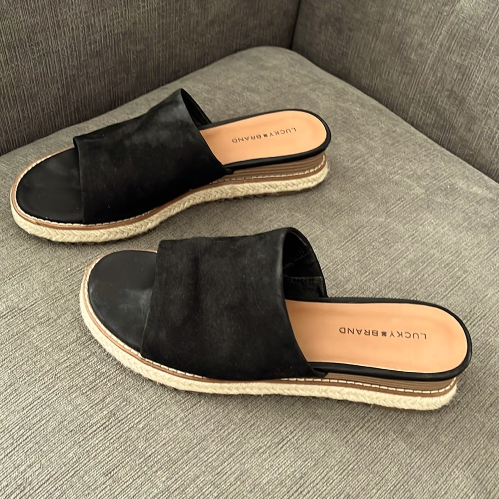 Lucky Brand Black Espadrille Slide Sandals